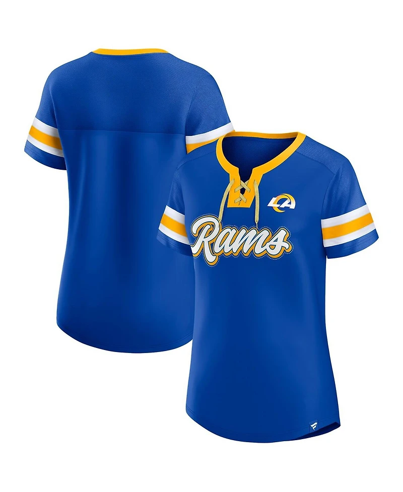 Fanatics Women's Royal Los Angeles Rams True Catch Iconic Rhinestone Bling Athena Lace-Up T-Shirt