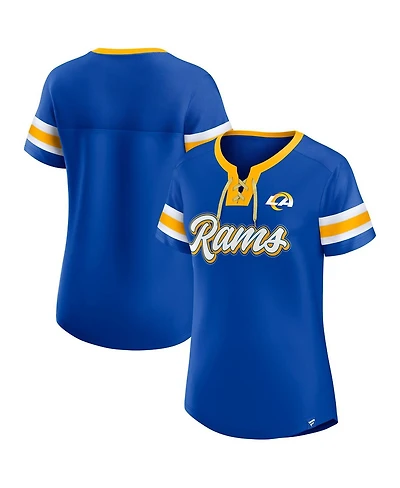 Fanatics Women's Royal Los Angeles Rams True Catch Iconic Rhinestone Bling Athena Lace-Up T-Shirt