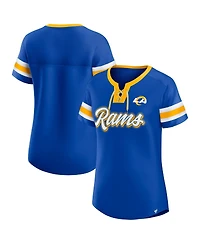 Fanatics Women's Royal Los Angeles Rams True Catch Iconic Rhinestone Bling Athena Lace-Up T-Shirt