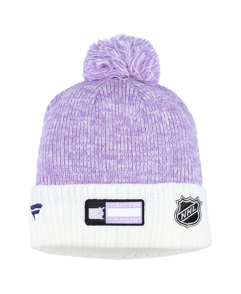 Fanatics Men's Lavender/White Philadelphia Flyers Hockey Fights Cancer Cuffed Knit Pom with Hat