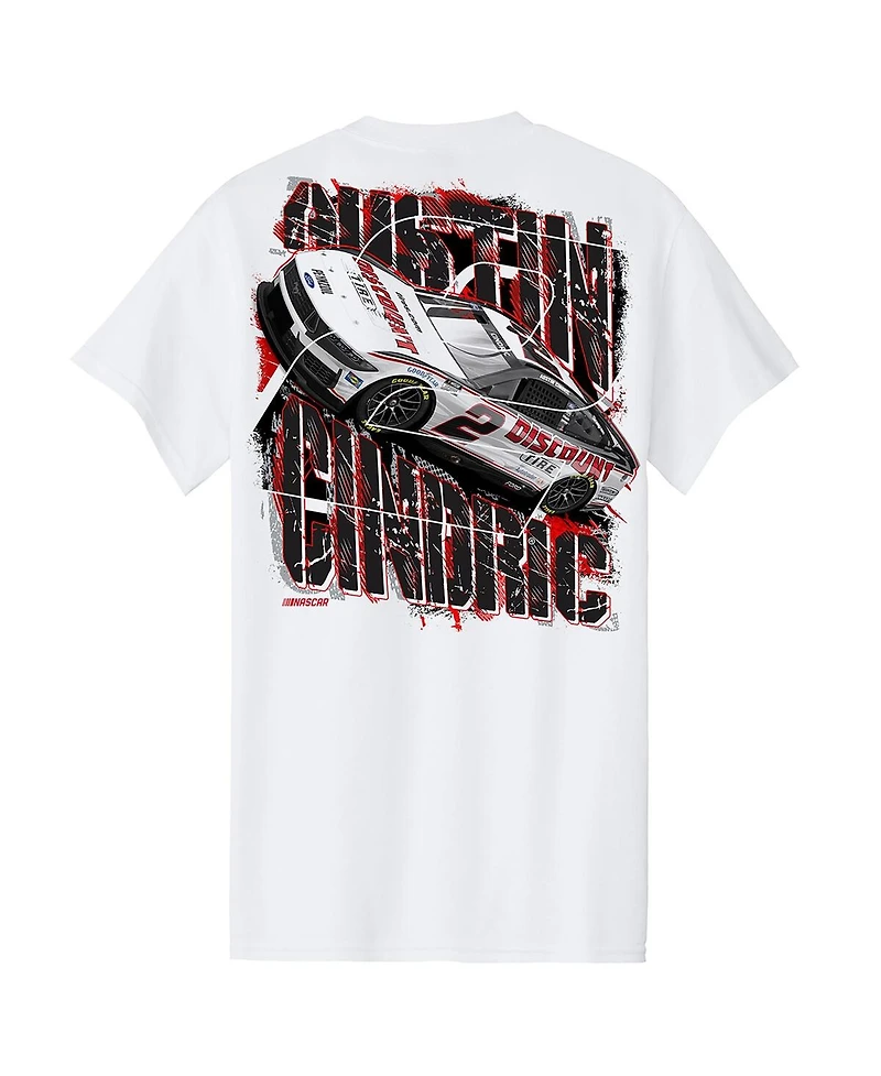 Team Penske Men's White Austin Cindric Discount Tire 2 Car T-Shirt