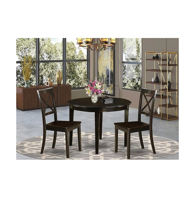 East West Furniture 3 Pc small Kitchen Table and Chairs set-round Table and 2 dinette Chairs