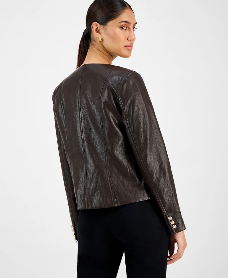 T Tahari Women's Button-Front Faux Leather Jacket