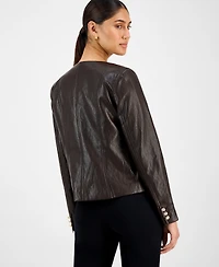 T Tahari Women's Button-Front Faux Leather Jacket