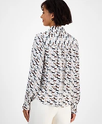 T Tahari Women's Horse-Print Button-Front Blouse