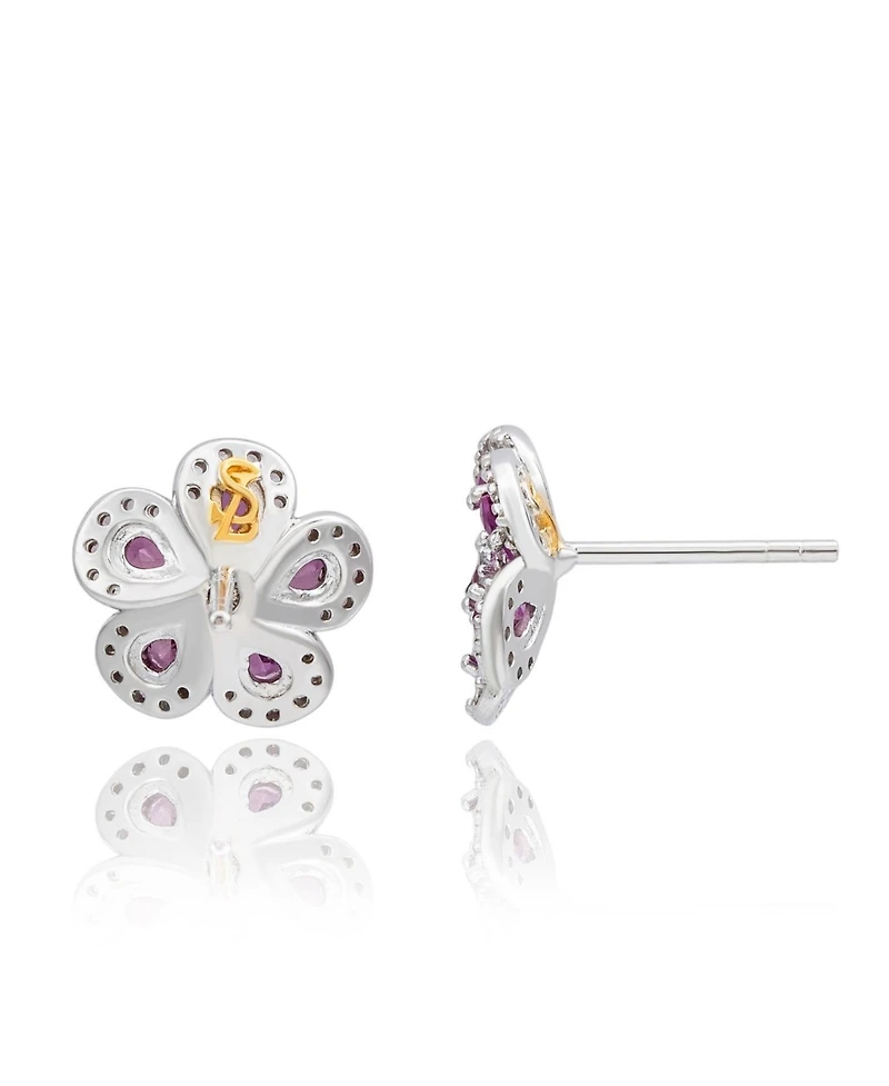 Suzy Levian New York Suzy Levian Sterling Silver Sapphire Created White Sapphire Petite Flower Earrings