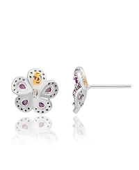 Suzy Levian New York Suzy Levian Sterling Silver Sapphire Created White Sapphire Petite Flower Earrings
