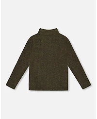 Deux par Girl Shiny Rib Mock Neck Top Black and Gold