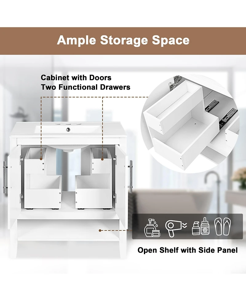 Casainc 30" Bathroom Vanity with Sink, Multi-functional Cabinet with Doors and Drawers, Solid Frame