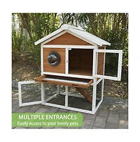 Aostirmotor Outdoor White and Red 2-Tier Wood Pet House with Waterproof Roof and Removable Pull Out Tray for Small Animals