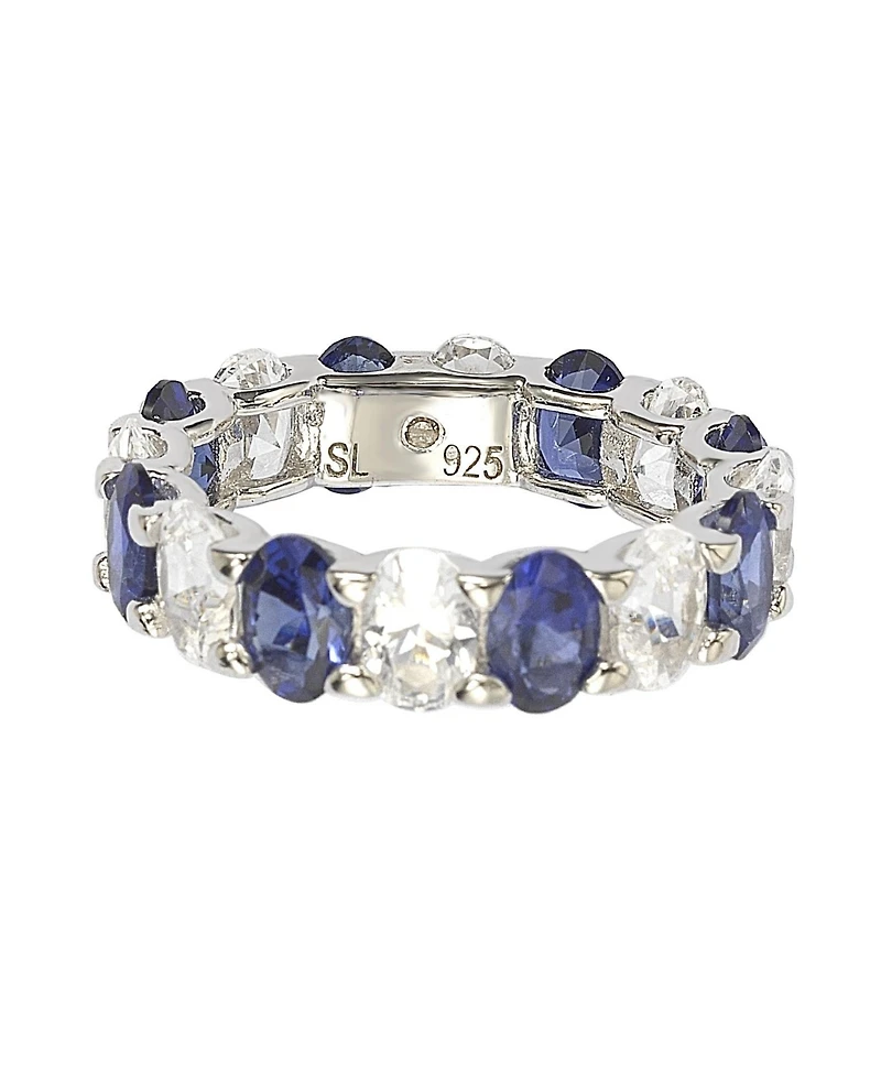 Suzy Levian New York Sterling Silver Oval Sapphire and Created White Eternity Band