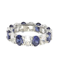 Suzy Levian New York Sterling Silver Oval Sapphire and Created White Eternity Band