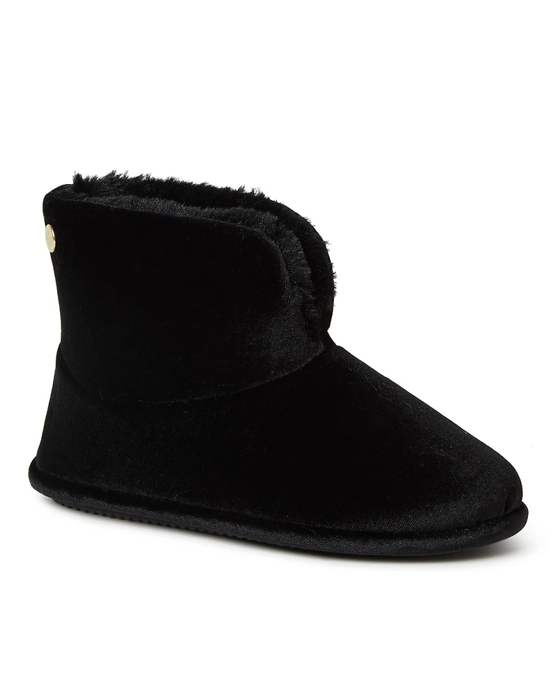 Dearfoams Women's Sara Shiny Velour Bootie House Slipper Boot