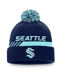 Fanatics Men's Deep Sea Blue Seattle Kraken Authentic Pro Locker Room Cuffed Pom with Knit Hat