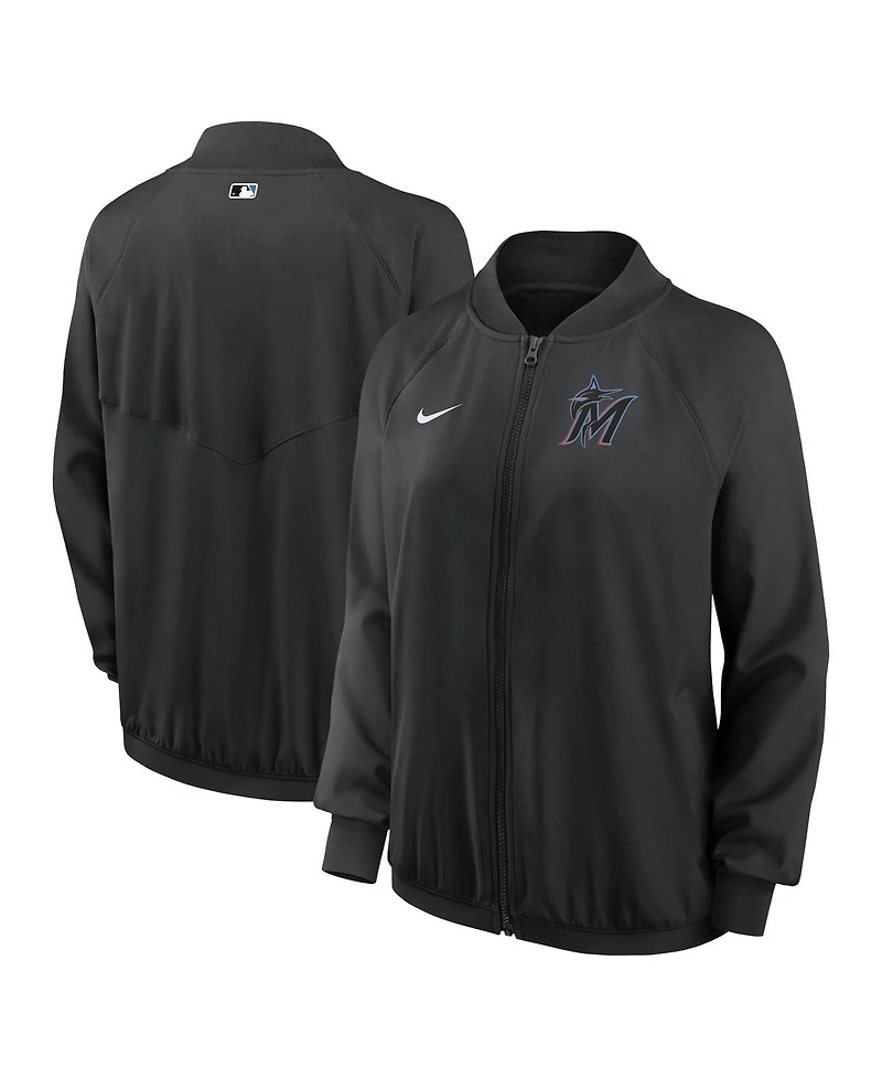 Nike Women's Black Miami Marlins Authentic Collection Team Raglan Performance Full-Zip Jacket