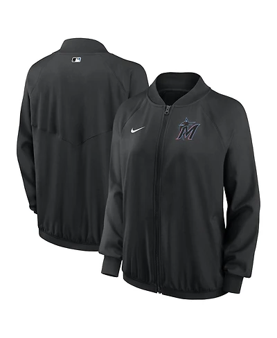 Nike Women's Black Miami Marlins Authentic Collection Team Raglan Performance Full-Zip Jacket
