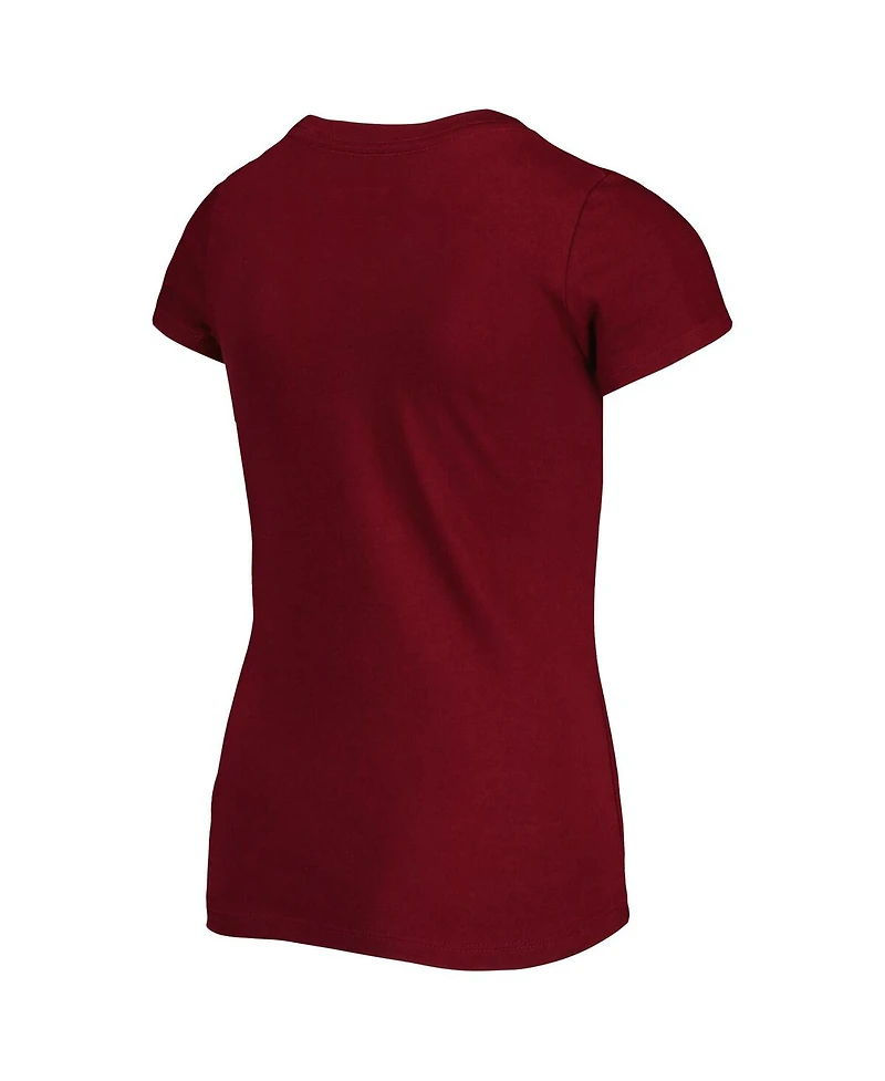 New Era Big Girls Burgundy Washington Commanders Reverse Sequin Wordmark V-Neck T-Shirt