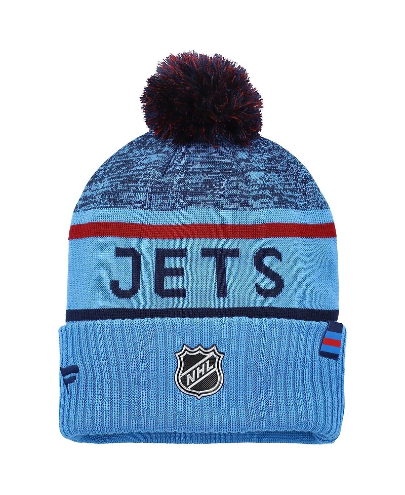 Fanatics Men's Light Blue/Navy Winnipeg Jets Authentic Pro Rink Cuffed Pom with Knit Hat