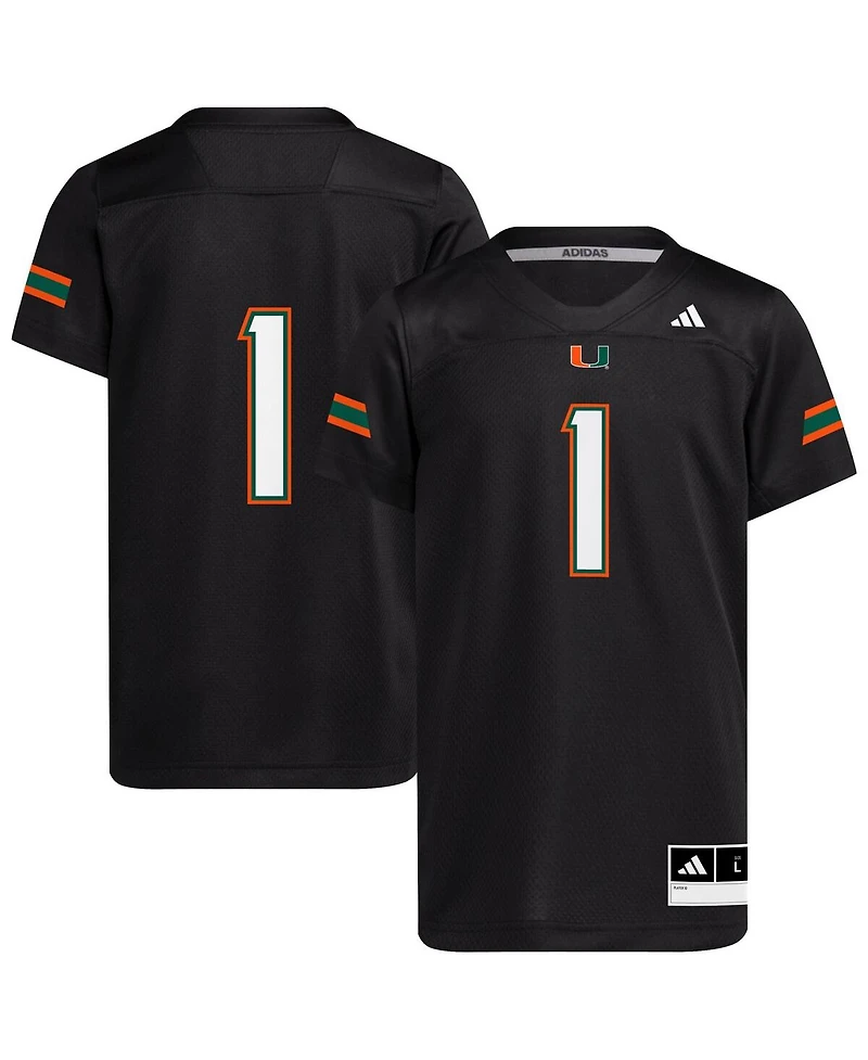 Adidas Big Boys and Girls 1 Black Miami Hurricanes Replica Jersey
