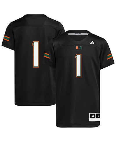 Adidas Big Boys and Girls 1 Black Miami Hurricanes Replica Jersey