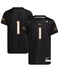 Adidas Big Boys and Girls 1 Black Miami Hurricanes Replica Jersey