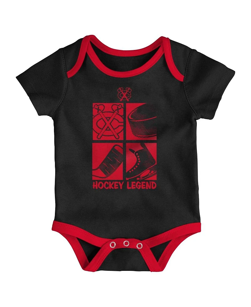 Outerstuff Baby Boys and Girls 3-Piece Chicago Blackhawks Legend Bodysuit Set