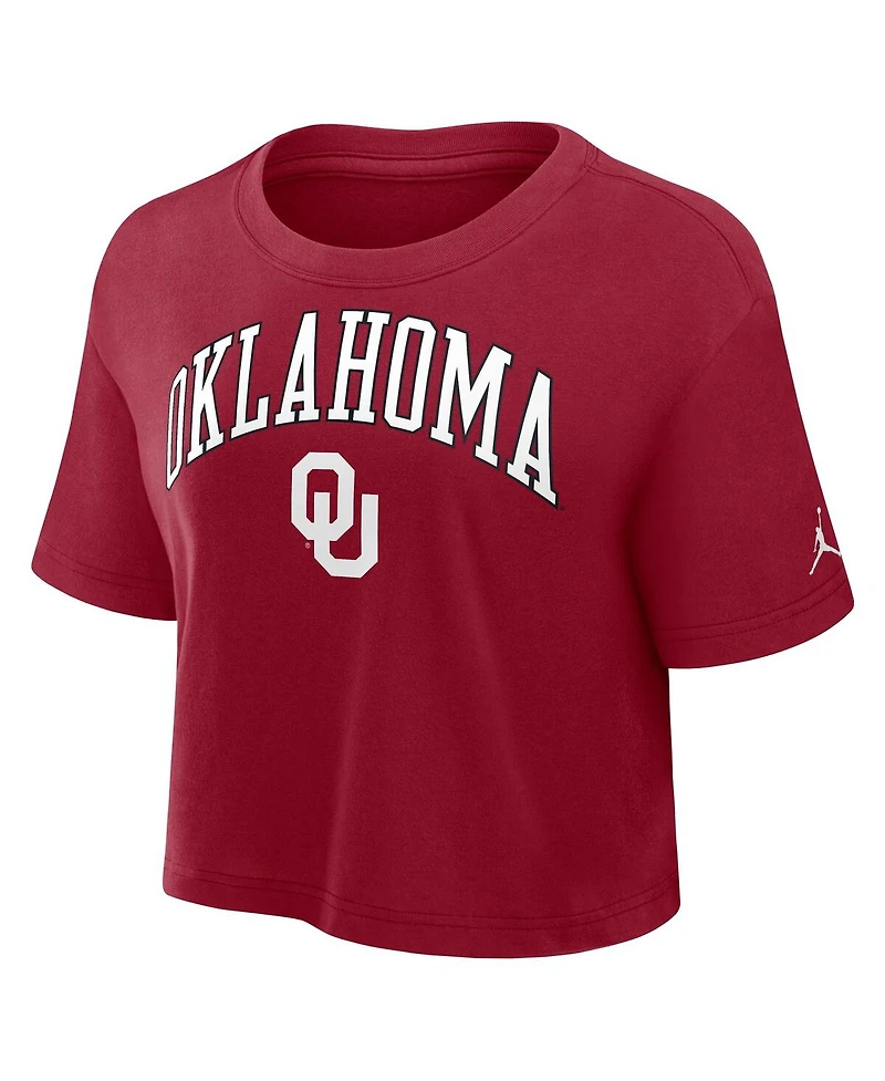 Jordan Women's Crimson Oklahoma Sooners Athletic Prep Arch Cropped Performance T-Shirt