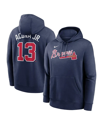 Nike Men's Ronald Acuna Jr. Navy Atlanta Braves Player Name Number Club Fleece Pullover Hoodie