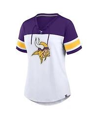 Fanatics Women's White/Purple Minnesota Vikings Athena Rhinestone Lace-Up V-Neck T-Shirt