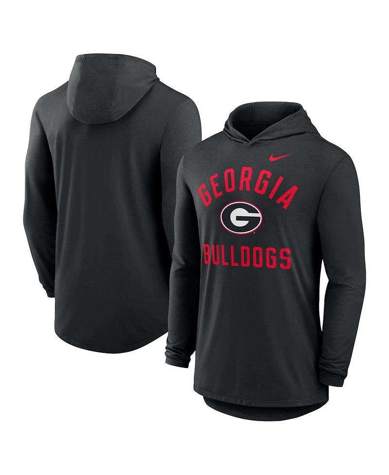 Nike Men's Black Georgia Bulldogs Classic Arch Tri-Blend Performance Long Sleeve Hoodie T-Shirt