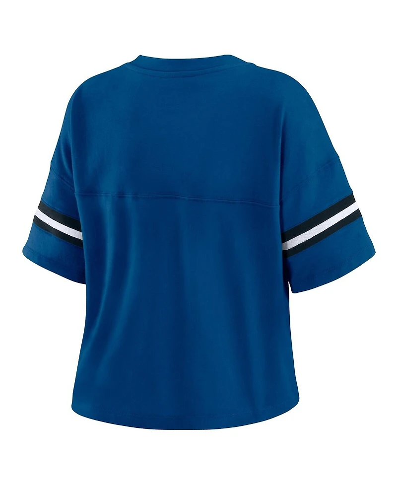 Wear by Erin Andrews Women's Royal Indianapolis Colts Color Block Boxy Modest Crop V-Neck T-Shirt