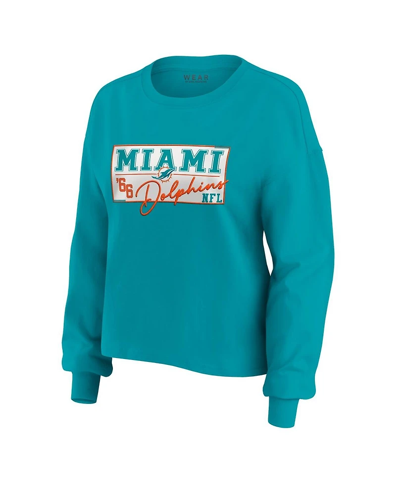 Wear by Erin Andrews Women's 2-Piece Aqua Miami Dolphins Heavy Rugby Jersey Long Sleeve T-Shirt and Shorts Lounge Set