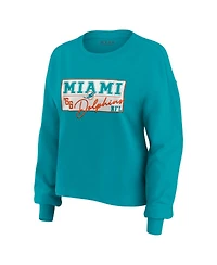 Wear by Erin Andrews Women's 2-Piece Aqua Miami Dolphins Heavy Rugby Jersey Long Sleeve T-Shirt and Shorts Lounge Set
