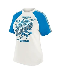 Wear by Erin Andrews Women's White Detroit Lions Sleeve Stripe Distressed Raglan T-Shirt