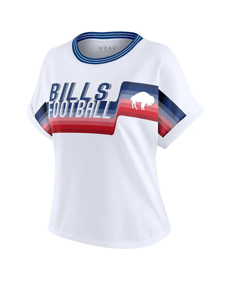 Wear by Erin Andrews Women's White Buffalo Bills Cropped Center Stripe Dolman T-Shirt