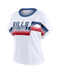 Wear by Erin Andrews Women's White Buffalo Bills Cropped Center Stripe Dolman T-Shirt