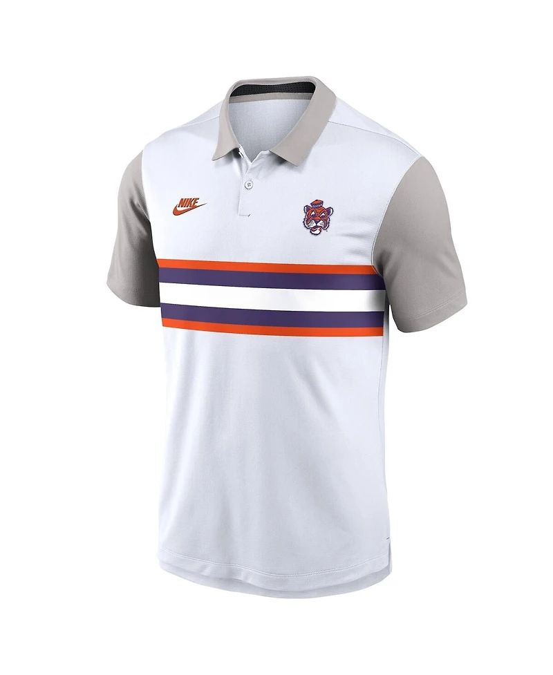 Nike Men's White/Gray Clemson Tigers Athletic Prep Legacy Logo Vapor Performance Polo Shirt