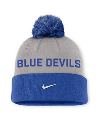 Nike Men's Gray/Royal Duke Blue Devils Primetime Peak Cuffed with Pom Knit Hat