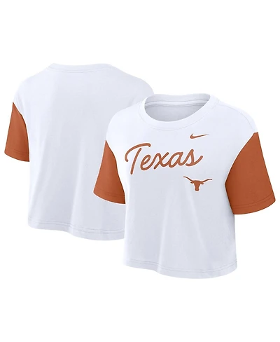 Nike Women's White/Texas Orange Texas Longhorns Color-Block Script Performance Cropped T-Shirt