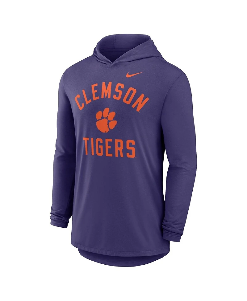Nike Men's Purple Clemson Tigers Classic Arch Tri-Blend Performance Long Sleeve Hoodie T-Shirt