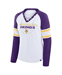 Fanatics Women's White/Purple Minnesota Vikings Redzone Blitz Package Raglan Lace-Up V-Neck Long Sleeve T-Shirt