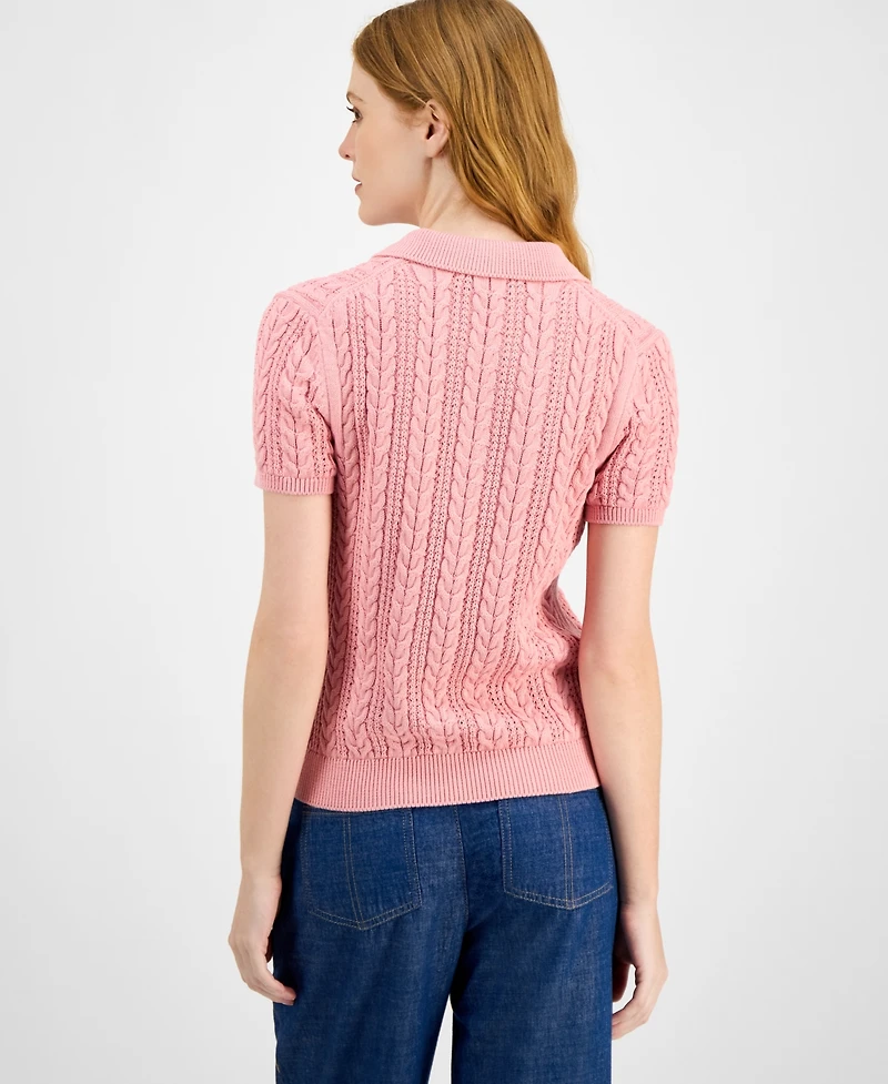 Nautica Jeans Women's Cotton Polo Cable-Knit Sweater