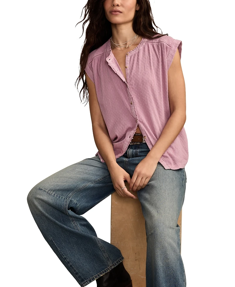 Lucky Brand Women's Dolman Ruffle Button Down Top