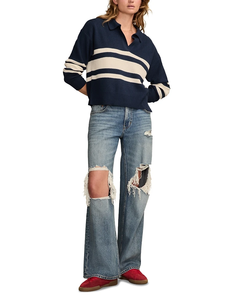 Lucky Brand Women's Rugby Polo Long-Sleeve Sweater
