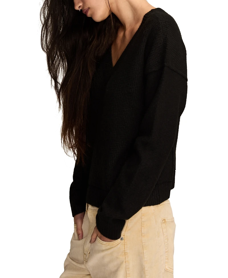 Lucky Brand Women's Waffle V-Neck Sweater