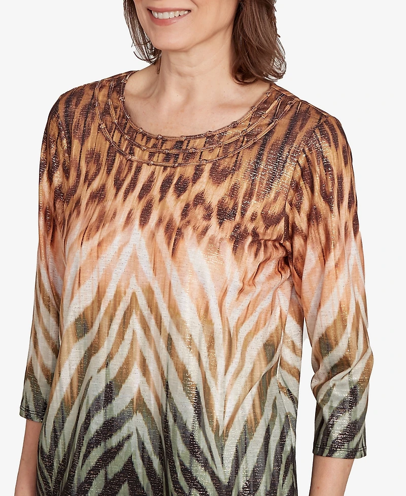 Alfred Dunner Women's Classic Ombre Animal Skin Three Quarter Sleeve Top
