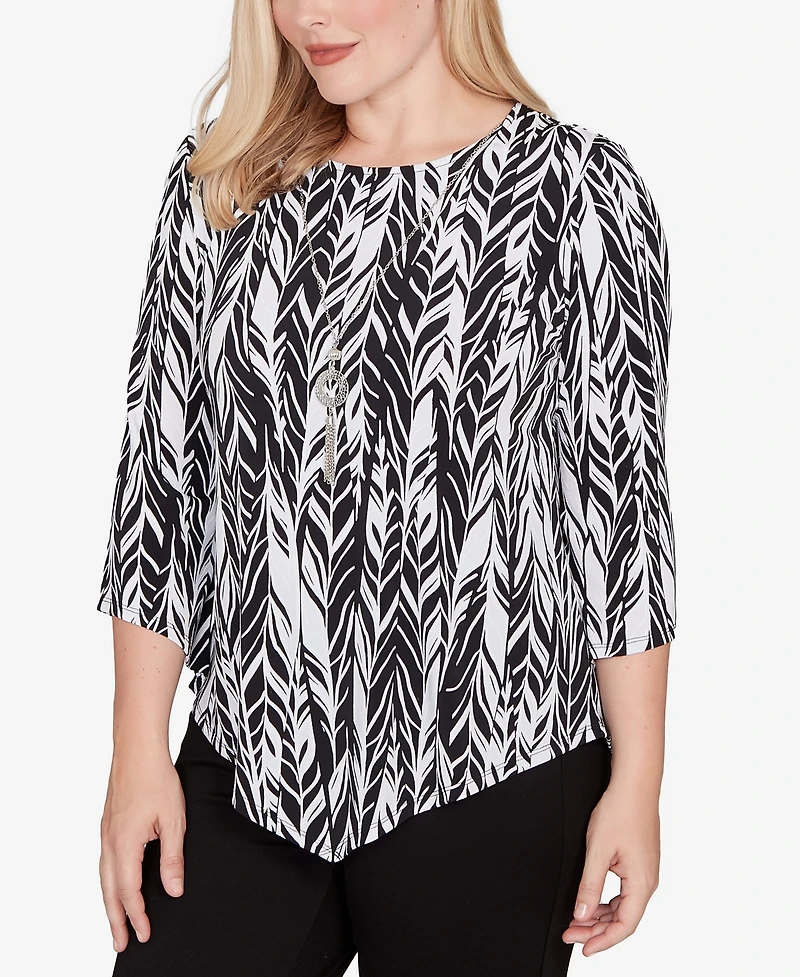 Alfred Dunner Women's Classic Puff Print Abstract Feather Top