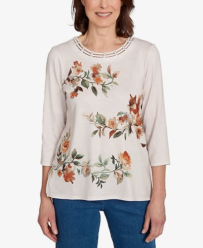 Alfred Dunner Women's Classic Floral Squirrel Harvest Top