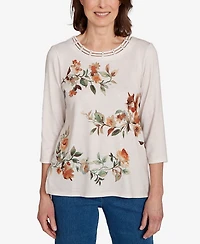 Alfred Dunner Women's Classic Floral Squirrel Harvest Top