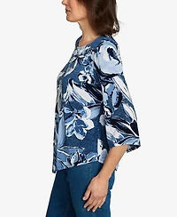 Alfred Dunner Women's Classic Puff Print Denim Floral Top